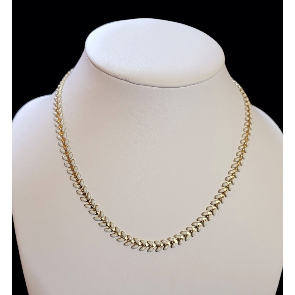 18K Gold Plated w/ White Enamel Fishtail Design Dainty Chain Necklace Reversible
